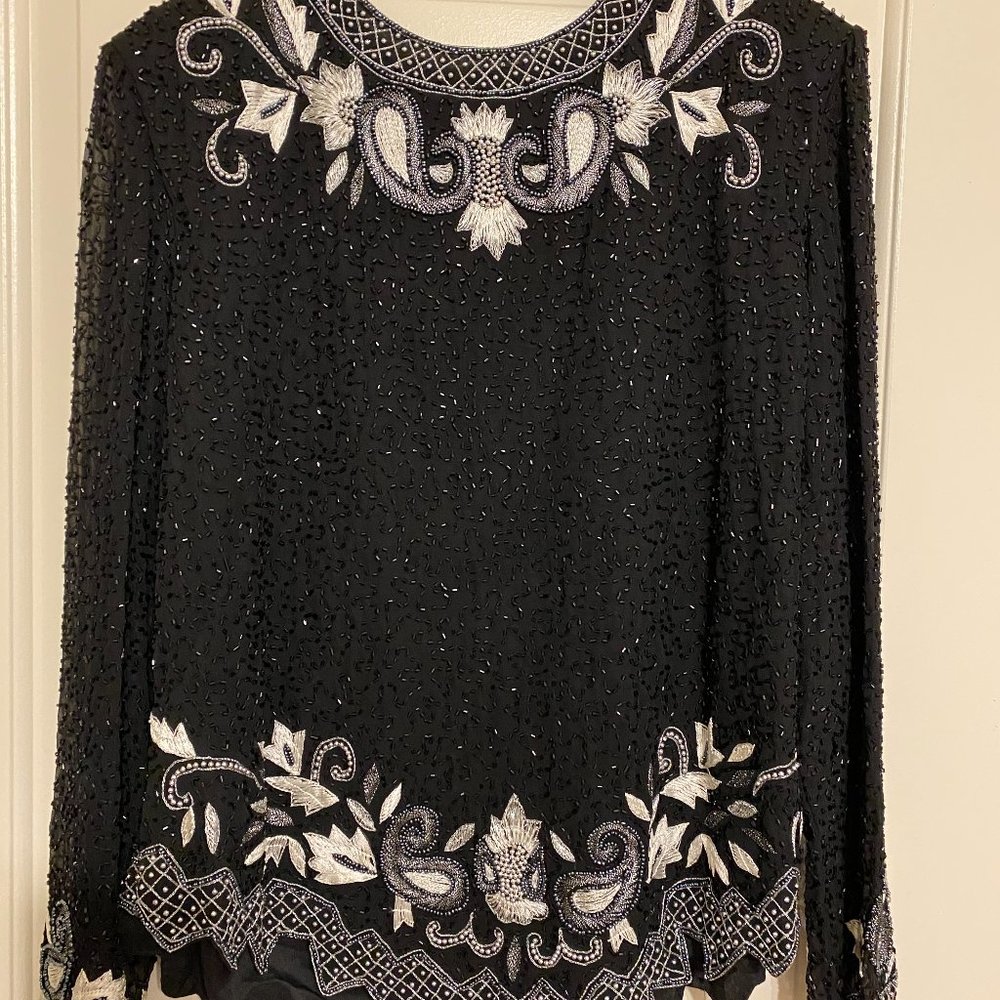 Black and white fully beaded top